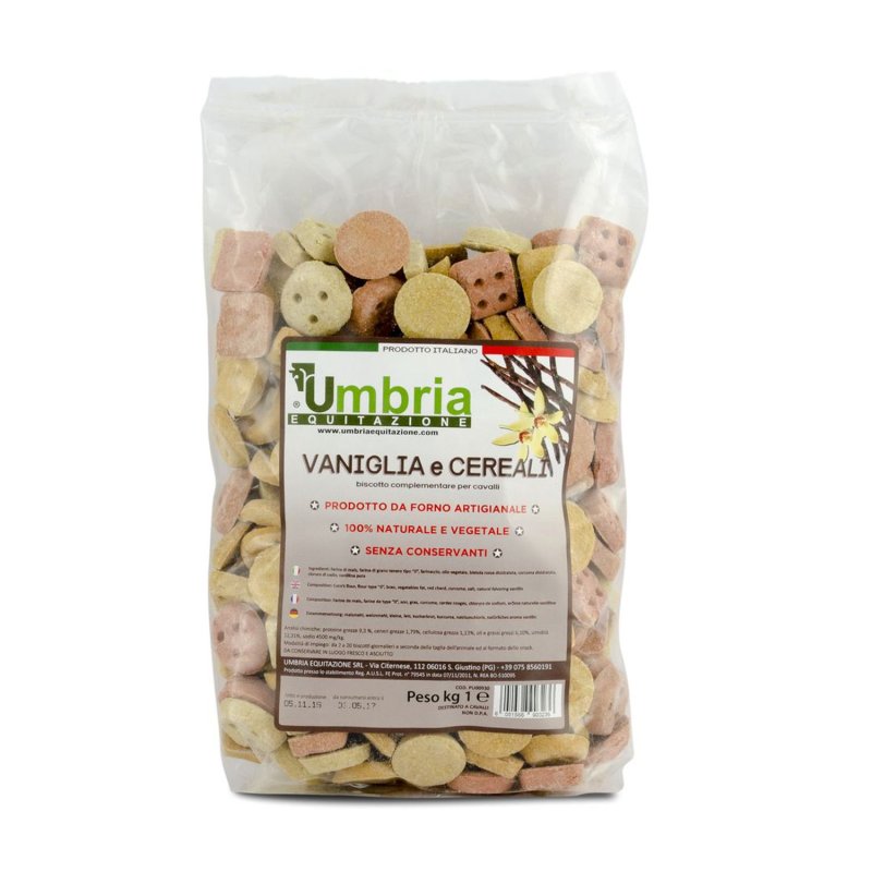 Umbria Equitazione biscotti Vaniglia e Cereali per cavalli 930g - E