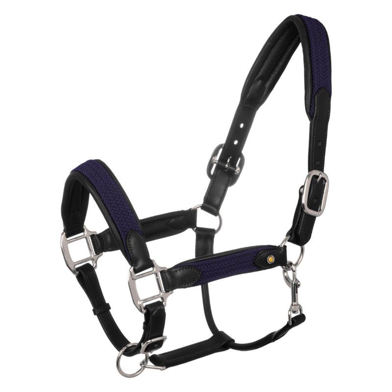 Equestro Cavezza cuoio e nylon Nero/Blu navy Cob