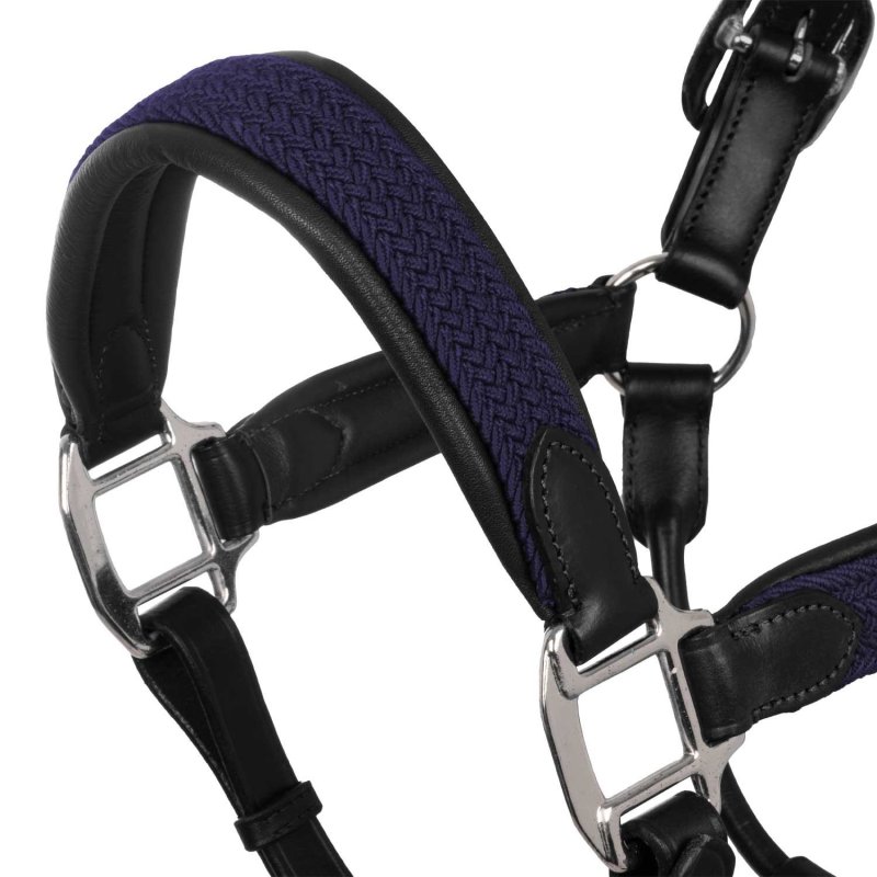 Equestro Cavezza cuoio e nylon Nero/Blu navy Cob