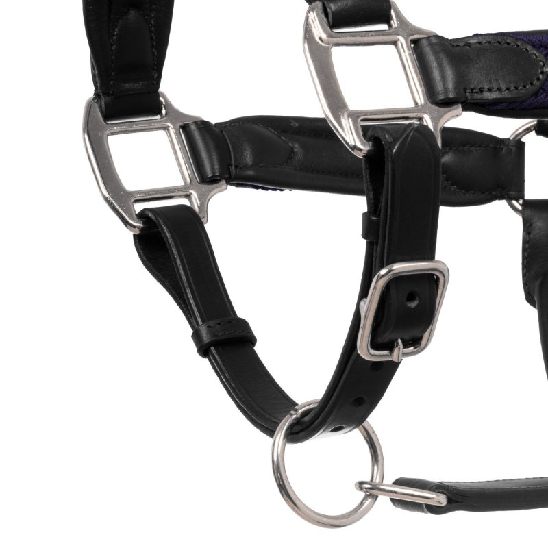 Equestro Cavezza cuoio e nylon Nero/Blu navy Cob