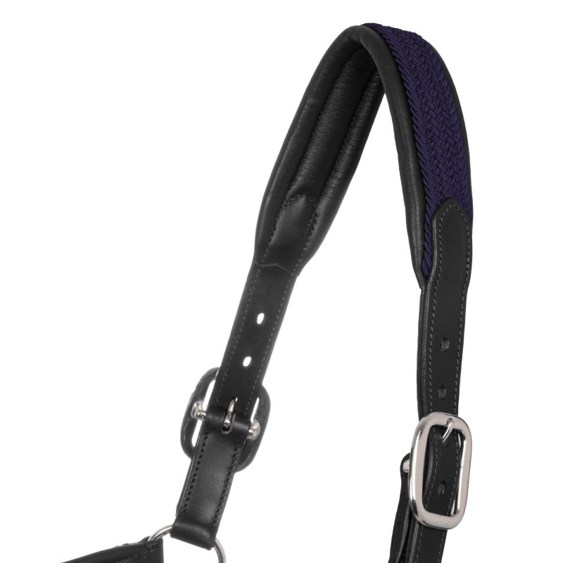 Equestro Cavezza cuoio e nylon Nero/Blu navy Cob