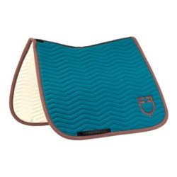 Equestro Sottosella Wave Quilting dressage in tessuto tecnico - Blue Coral/Marrone