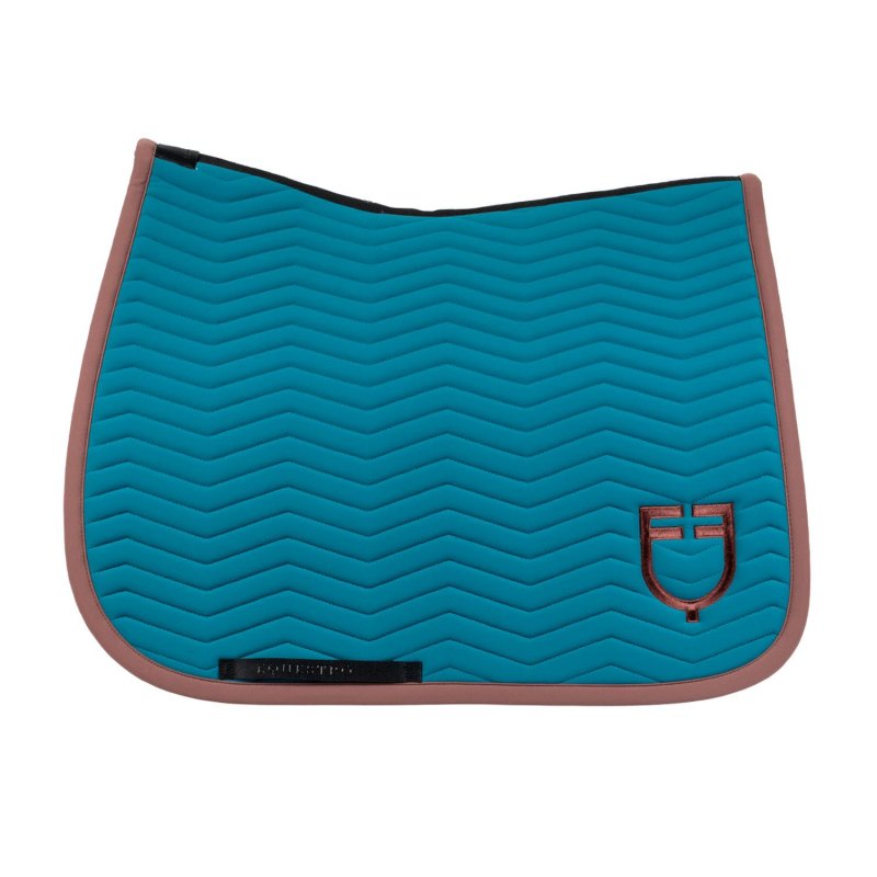 Equestro Sottosella Wave Quilting dressage in tessuto tecnico - Blue Coral/Marrone