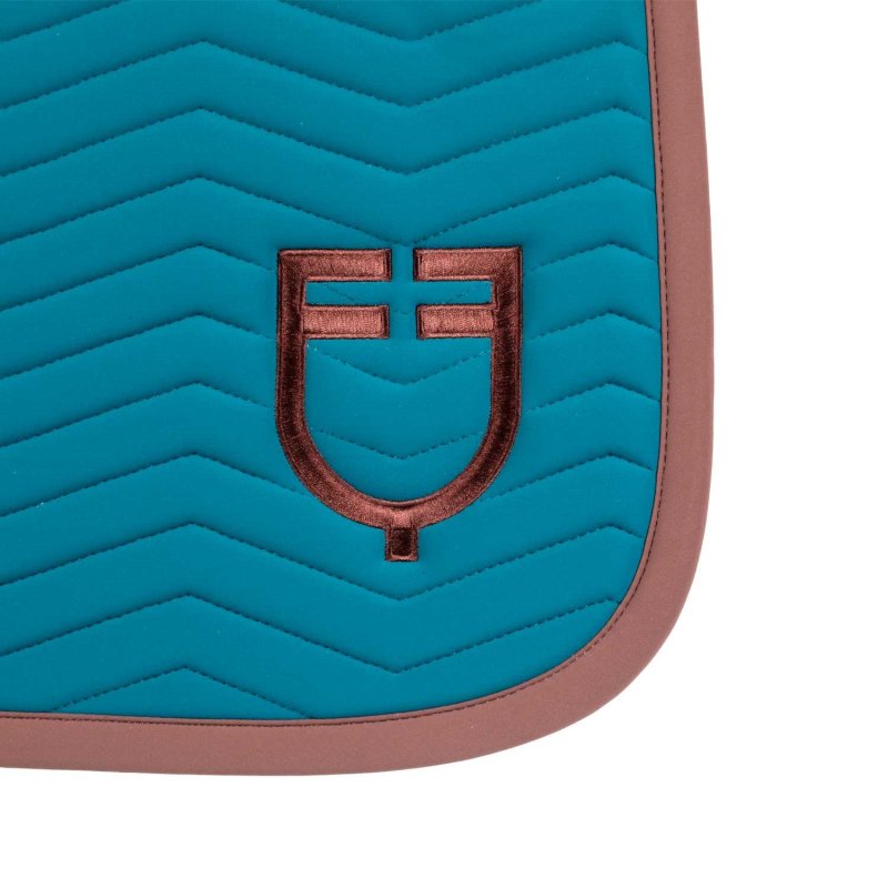 Equestro Sottosella Wave Quilting dressage in tessuto tecnico - Blue Coral/Marrone