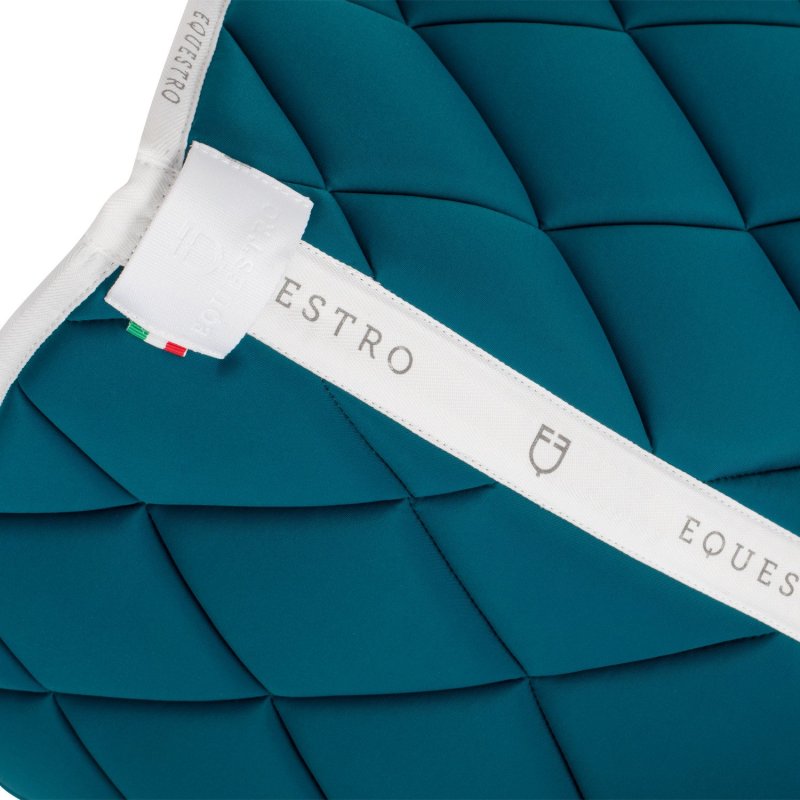 Equestro Sottosella da dressage in tessuto tecnico con logo - Petrolio/Bianco