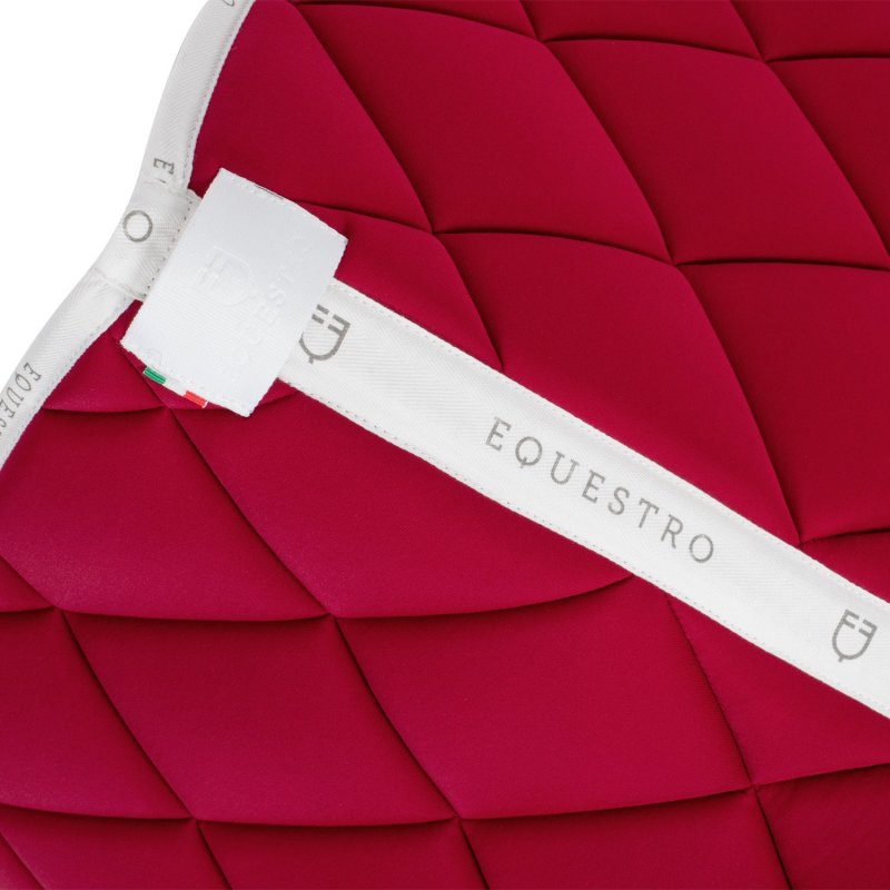 Equestro Sottosella da dressage in tessuto tecnico con logo - Vinaccia/Bianco