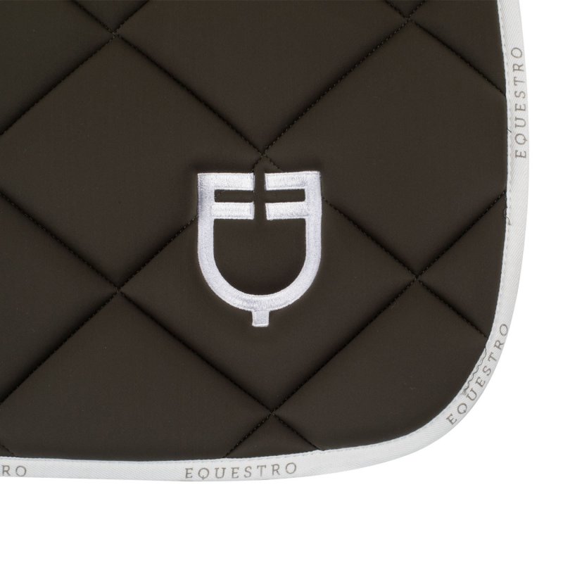 Equestro Sottosella da dressage in tessuto tecnico con logo - Verde militare/Bianco
