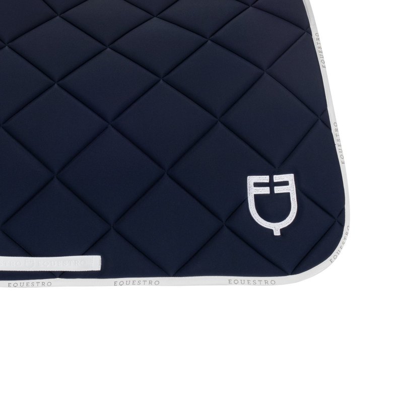 Equestro Sottosella da dressage in tessuto tecnico con logo - Blu navy/Bianco
