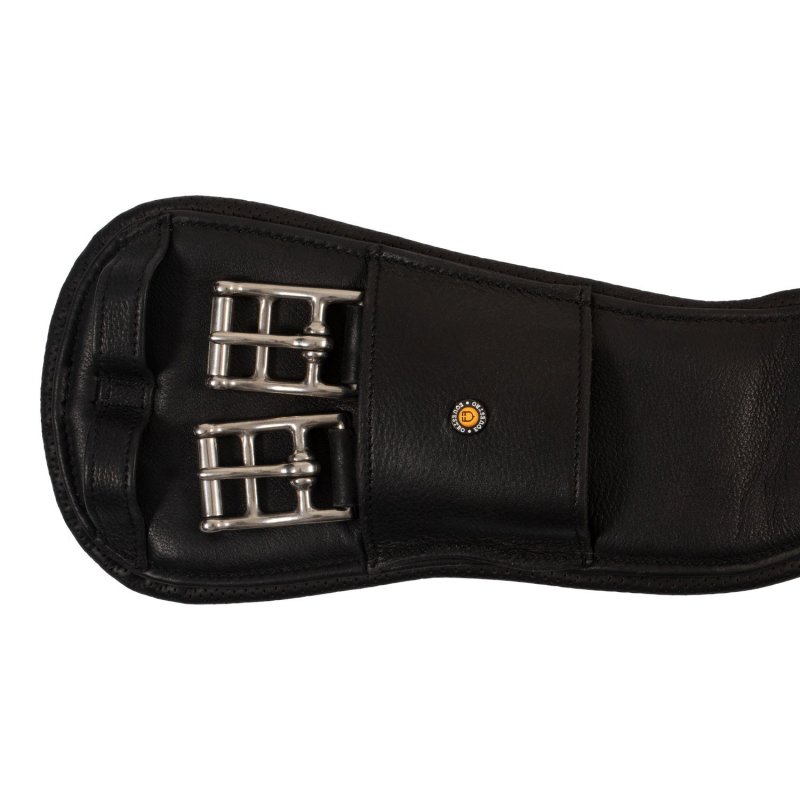 Equestro Sottopancia dressage in cuoio con pin logo Nero