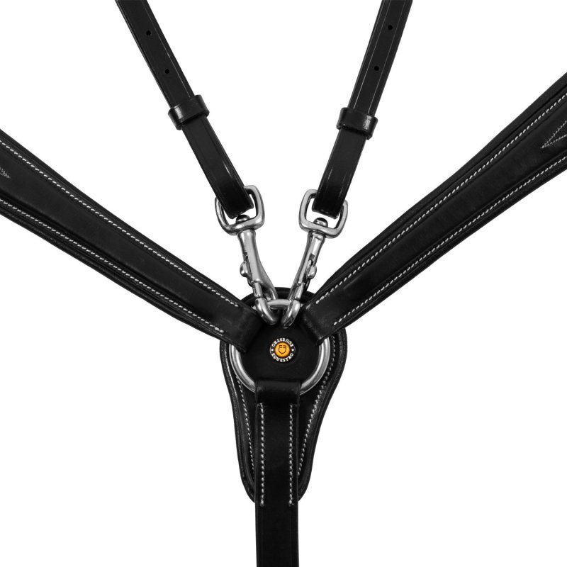Equestro Pettorale con forchetta in pelle conciata e ricami - Nero