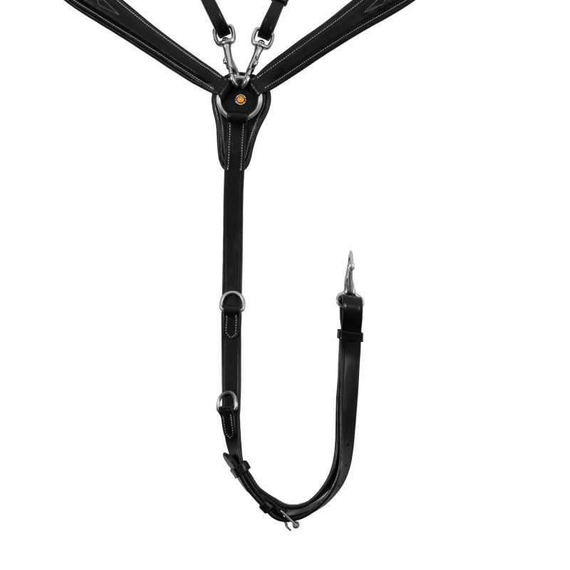 Equestro Pettorale con forchetta in pelle conciata e ricami - Nero