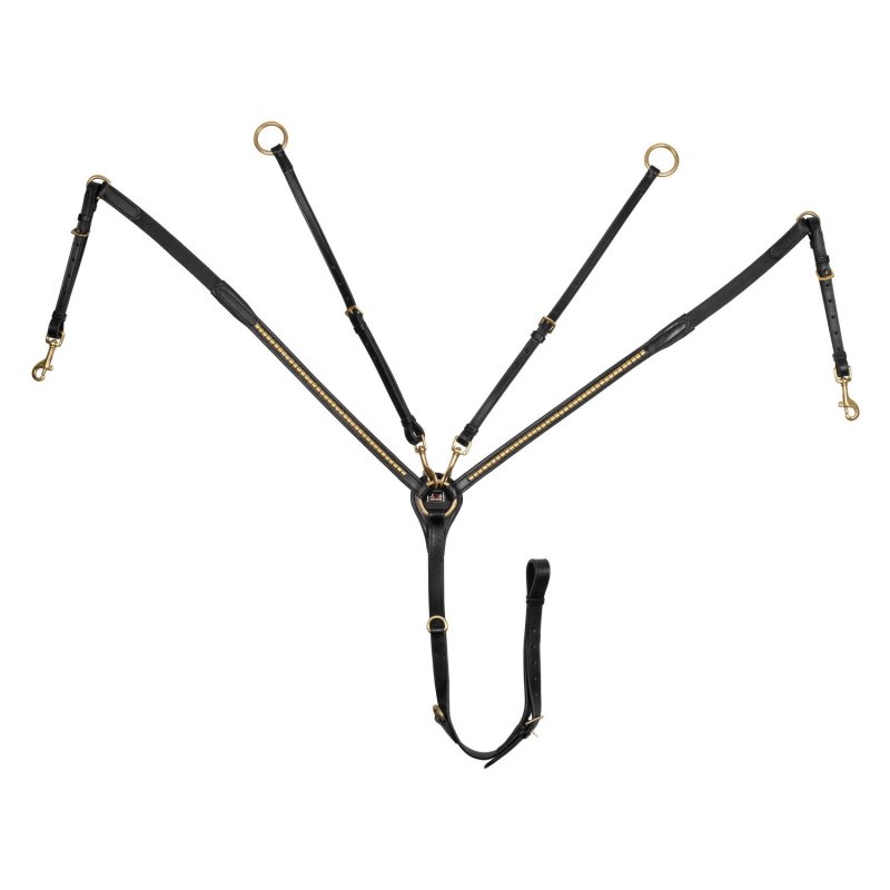 Supreme Pettorale con forchetta in cuoio con Clincher dorato - Nero