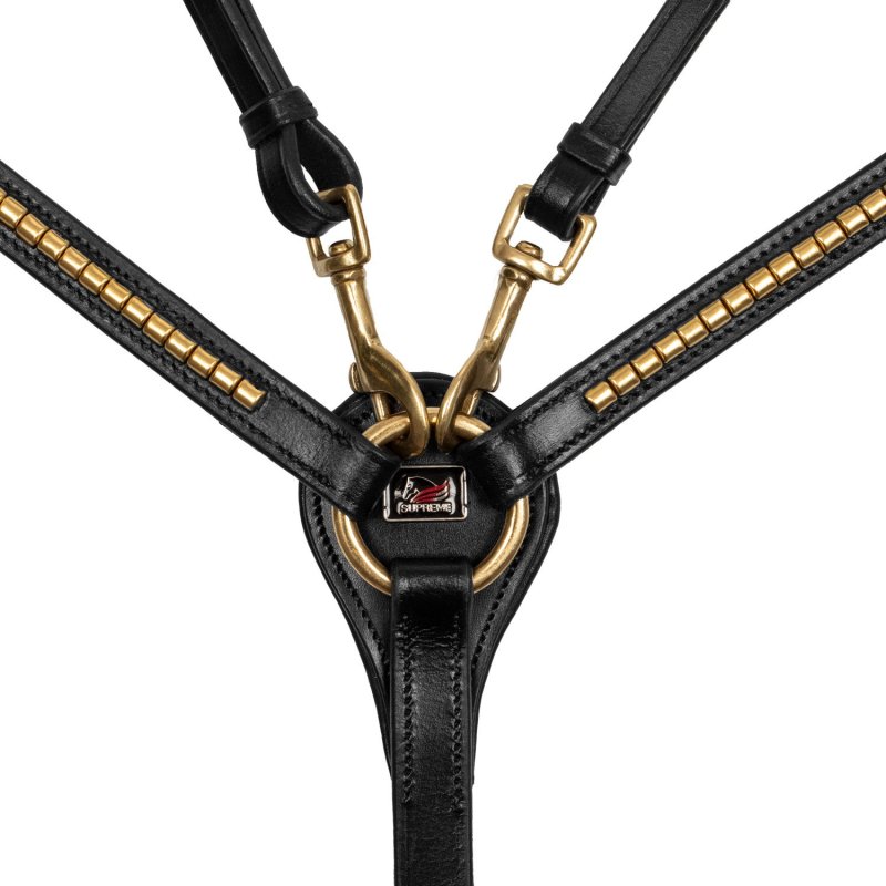 Supreme Pettorale con forchetta in cuoio con Clincher dorato - Nero