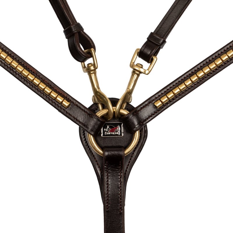 Supreme Pettorale con forchetta in cuoio con Clincher dorato - Marrone