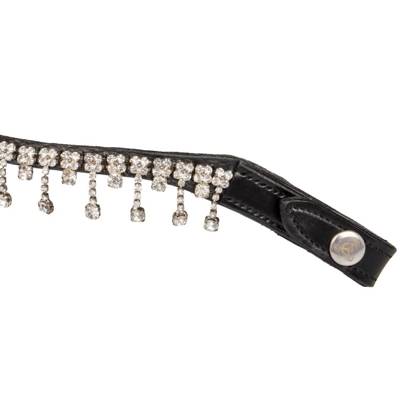 Acavallo Frontalino Queen pelle vitello cristalli - Nero - colore cristalli Trasparente