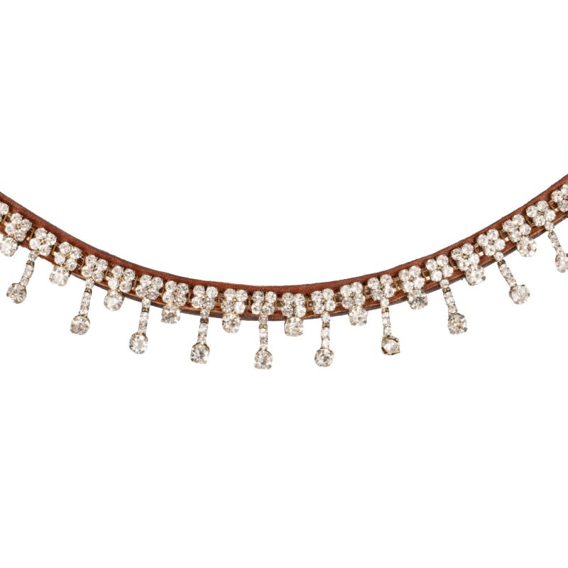 Acavallo Frontalino Queen pelle vitello cristalli - Cognac - colore cristalli Trasparente