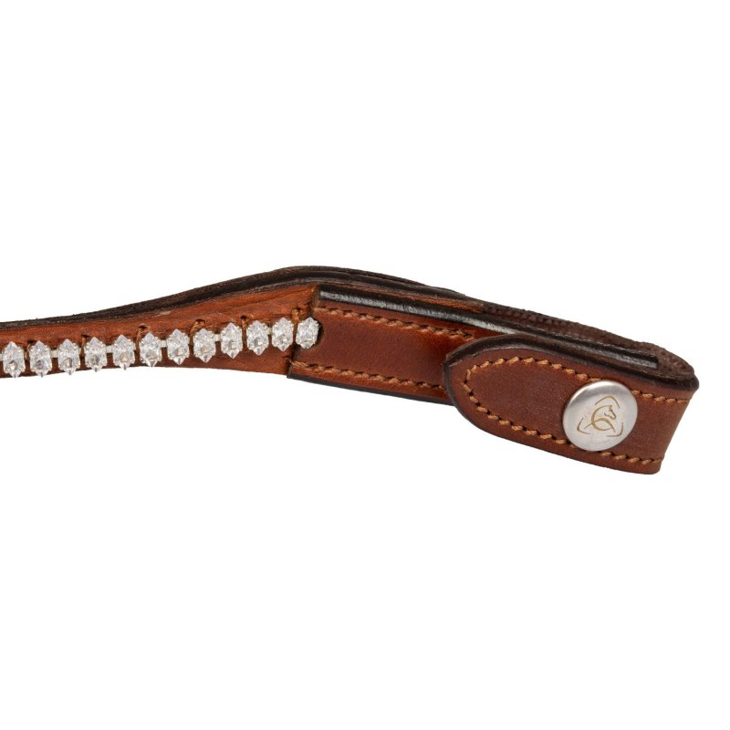 Acavallo Frontalino pelle vitello cristalli ovali - Cognac - colore cristalli Trasparente