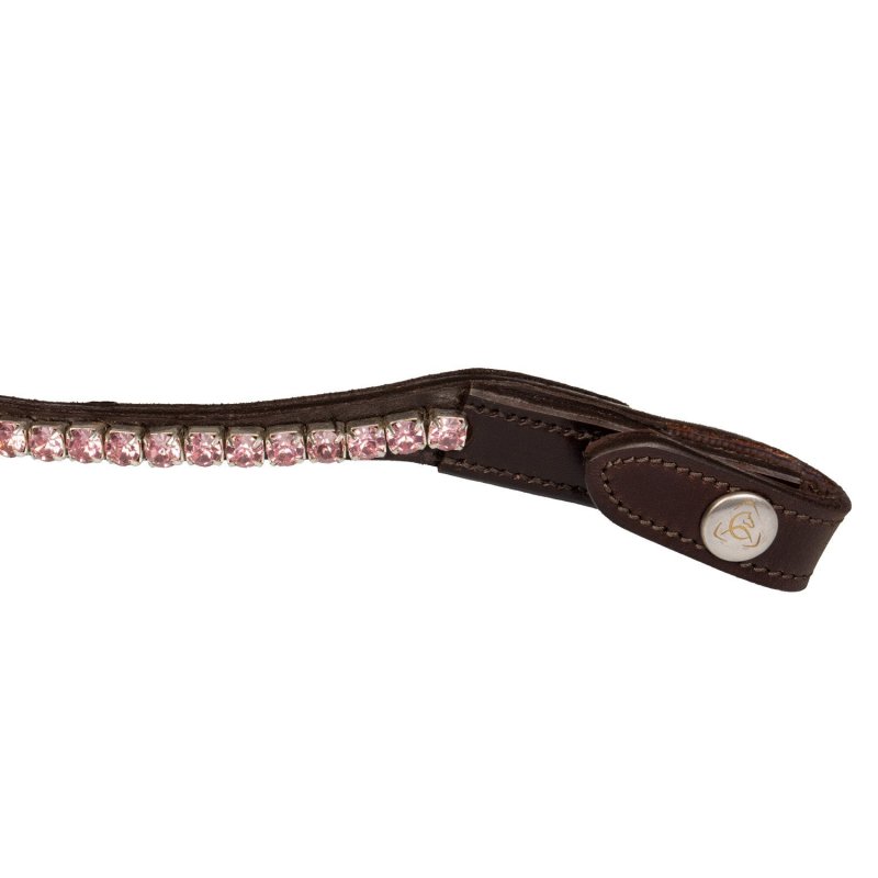 Acavallo Frontalino pelle vitello cristalli rotondi - Testa di moro - colore cristalli Crystal Pink