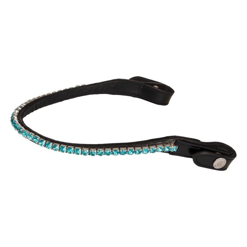 Acavallo Frontalino pelle vitello cristalli rotondi - Nero - colore cristalli Crystal Aquamarine