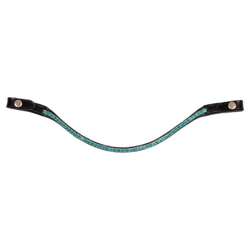 Acavallo Frontalino pelle vitello cristalli rotondi - Nero - colore cristalli Crystal Aquamarine