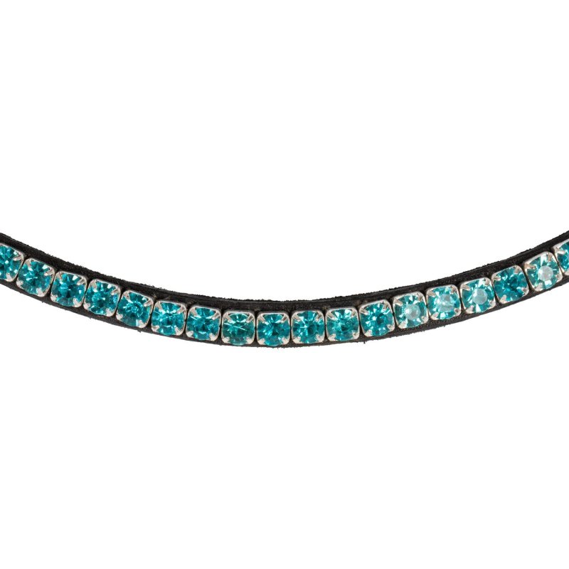 Acavallo Frontalino pelle vitello cristalli rotondi - Nero - colore cristalli Crystal Aquamarine