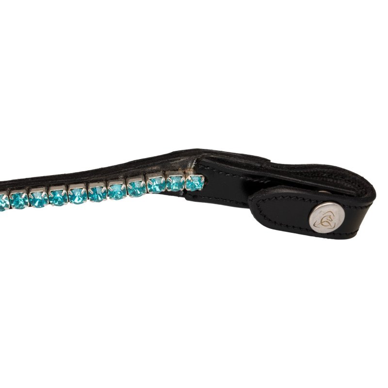 Acavallo Frontalino pelle vitello cristalli rotondi - Nero - colore cristalli Crystal Aquamarine