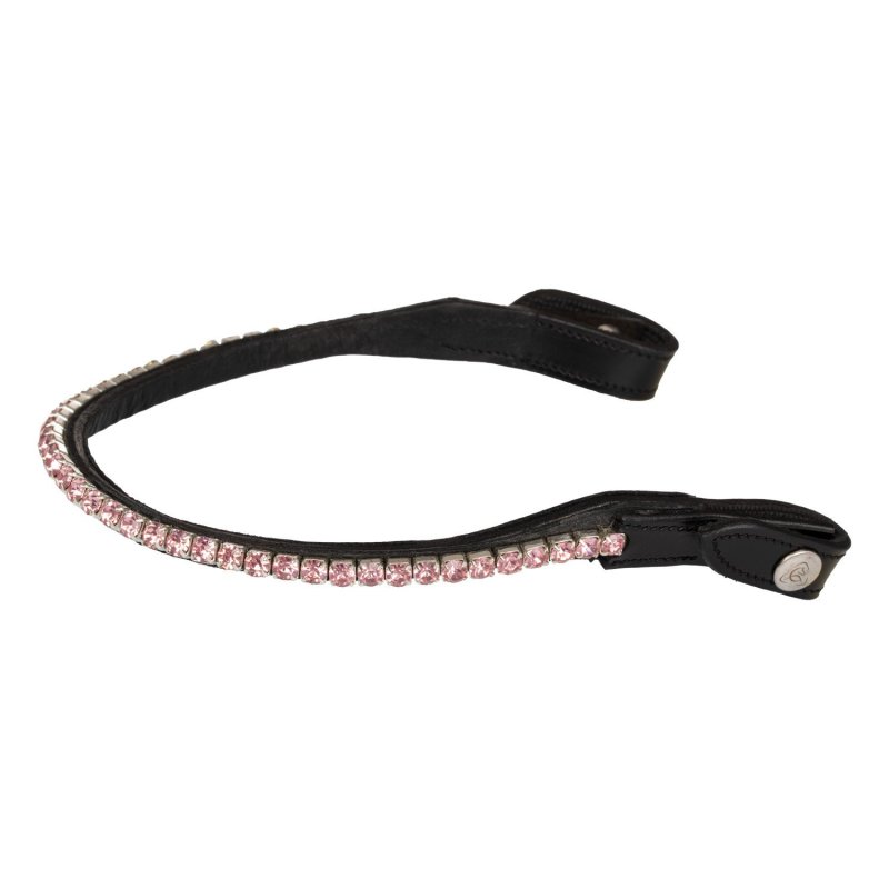 Acavallo Frontalino pelle vitello cristalli rotondi - Nero - colore cristalli Crystal Pink