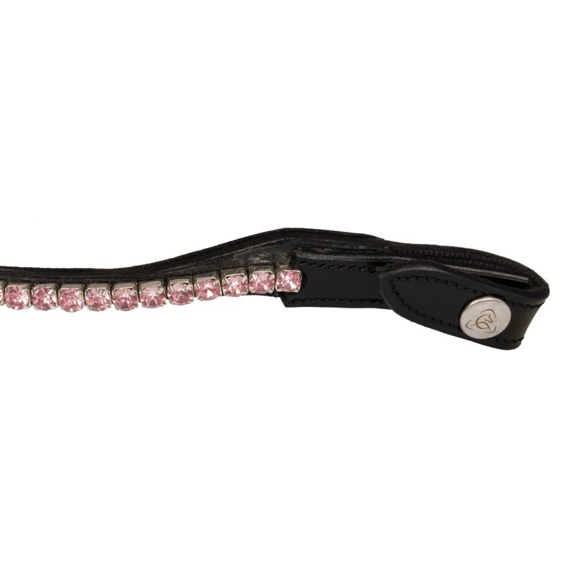 Acavallo Frontalino pelle vitello cristalli rotondi - Nero - colore cristalli Crystal Pink