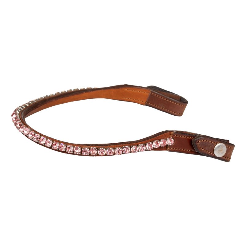 Acavallo Frontalino pelle vitello cristalli rotondi - Cognac - colore cristalli Crystal Pink