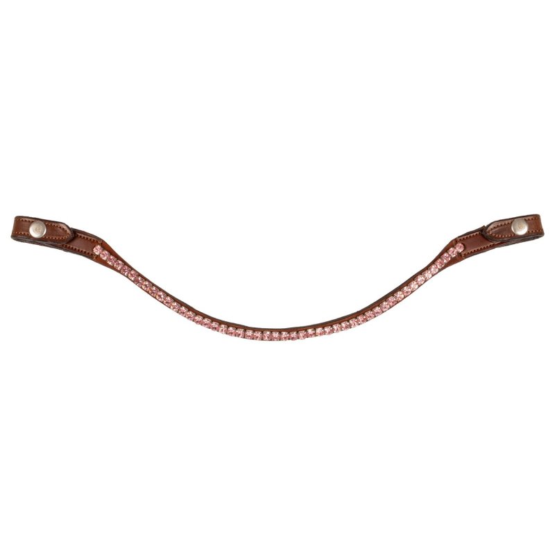 Acavallo Frontalino pelle vitello cristalli rotondi - Cognac - colore cristalli Crystal Pink