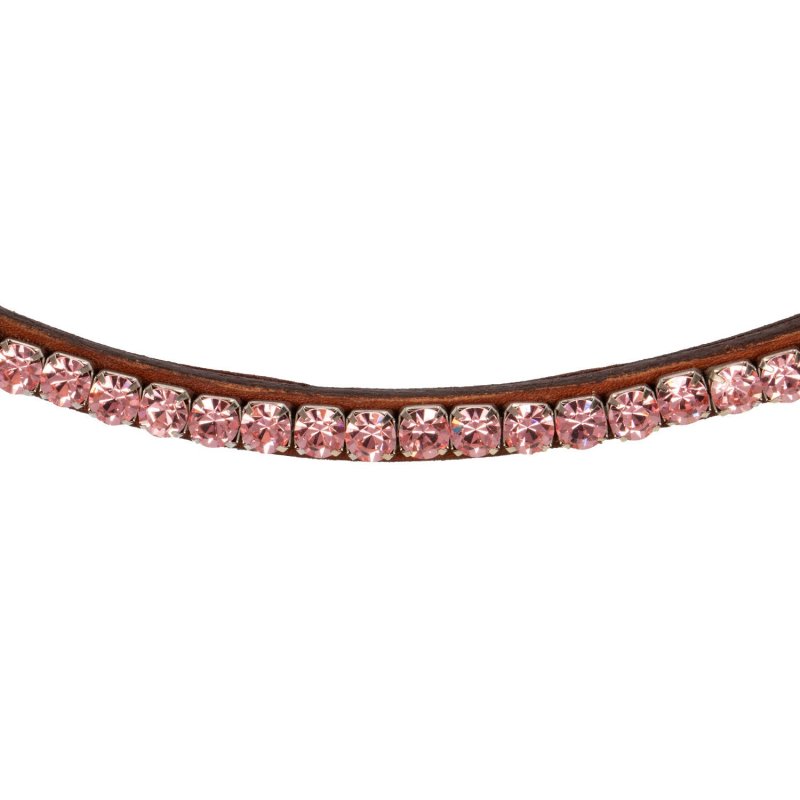 Acavallo Frontalino pelle vitello cristalli rotondi - Cognac - colore cristalli Crystal Pink