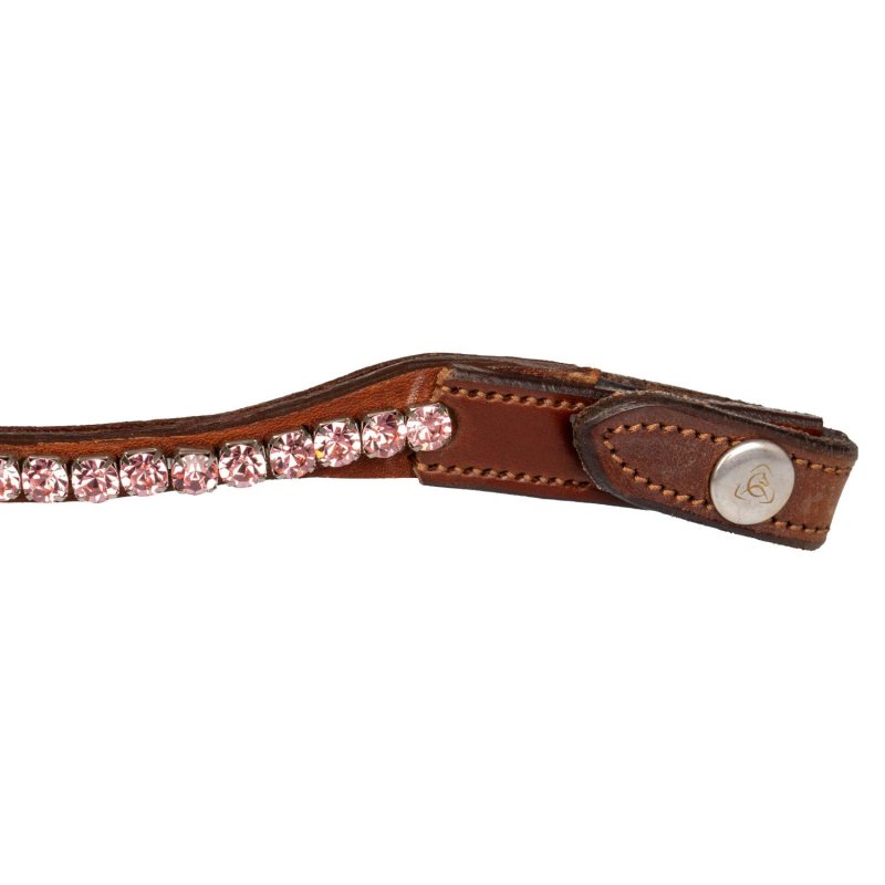 Acavallo Frontalino pelle vitello cristalli rotondi - Cognac - colore cristalli Crystal Pink