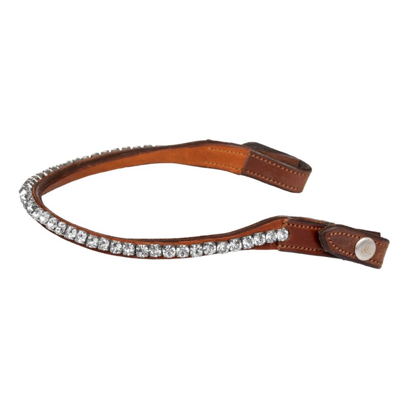 Acavallo Frontalino pelle vitello cristalli rotondi - Cognac - colore cristalli Trasparente
