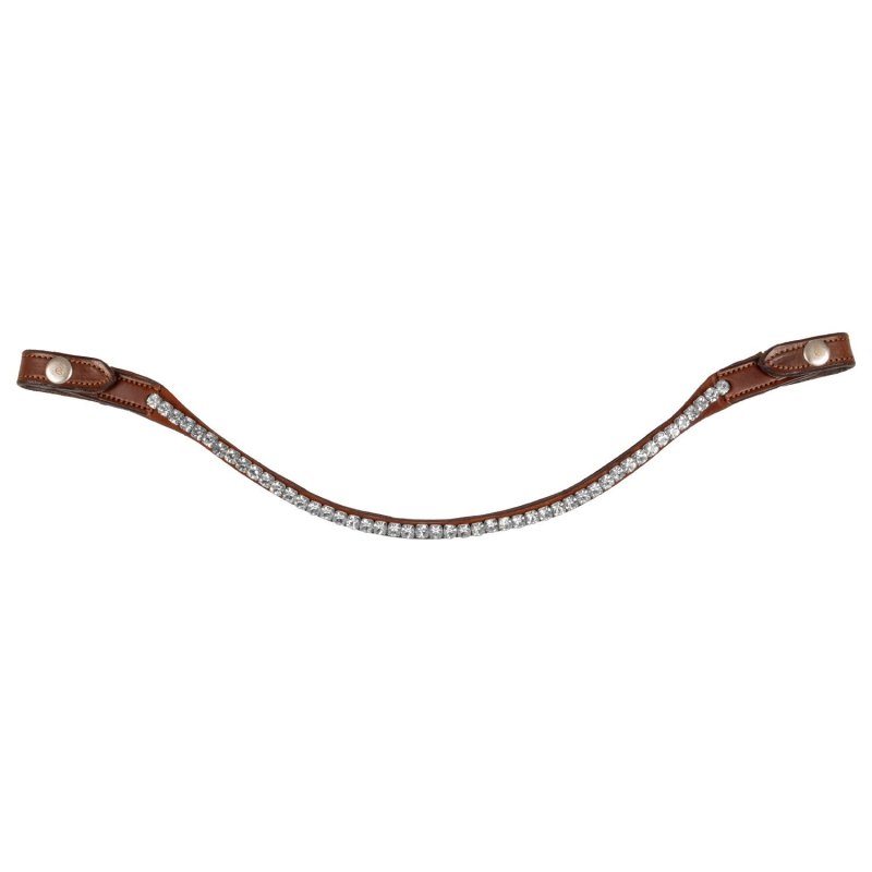 Acavallo Frontalino pelle vitello cristalli rotondi - Cognac - colore cristalli Trasparente