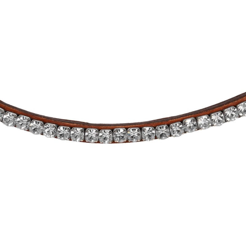 Acavallo Frontalino pelle vitello cristalli rotondi - Cognac - colore cristalli Trasparente