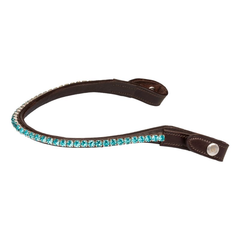 Acavallo Frontalino pelle vitello cristalli rotondi - Testa di moro - colore cristalli Crystal Aquamarine