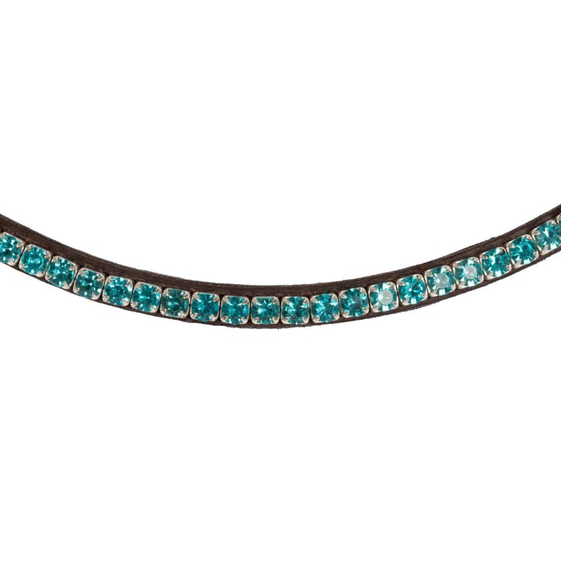 Acavallo Frontalino pelle vitello cristalli rotondi - Testa di moro - colore cristalli Crystal Aquamarine