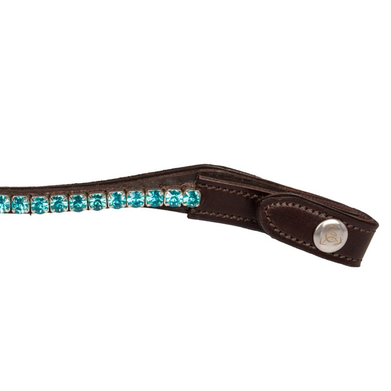 Acavallo Frontalino pelle vitello cristalli rotondi - Testa di moro - colore cristalli Crystal Aquamarine