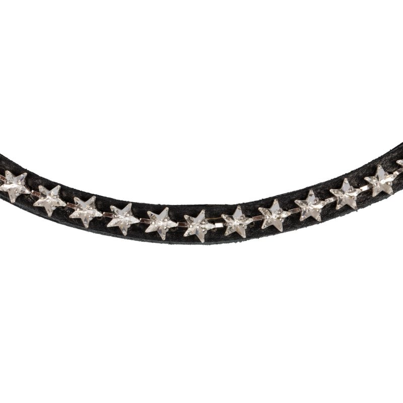 Acavallo Frontalino pelle vitello cristalli stellati - Nero - colore cristalli Trasparente
