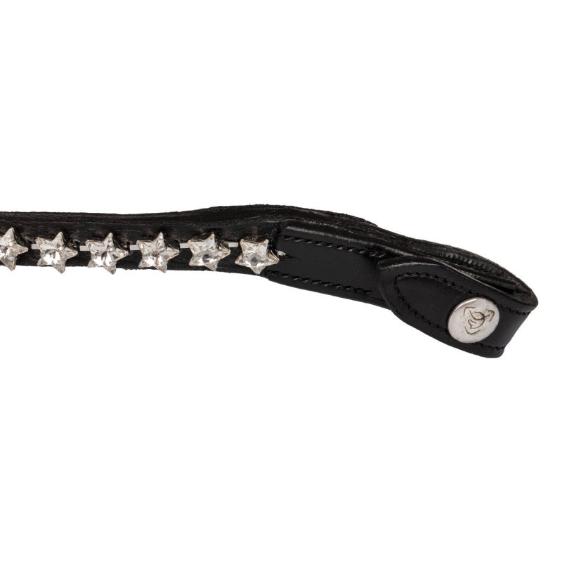 Acavallo Frontalino pelle vitello cristalli stellati - Nero - colore cristalli Trasparente