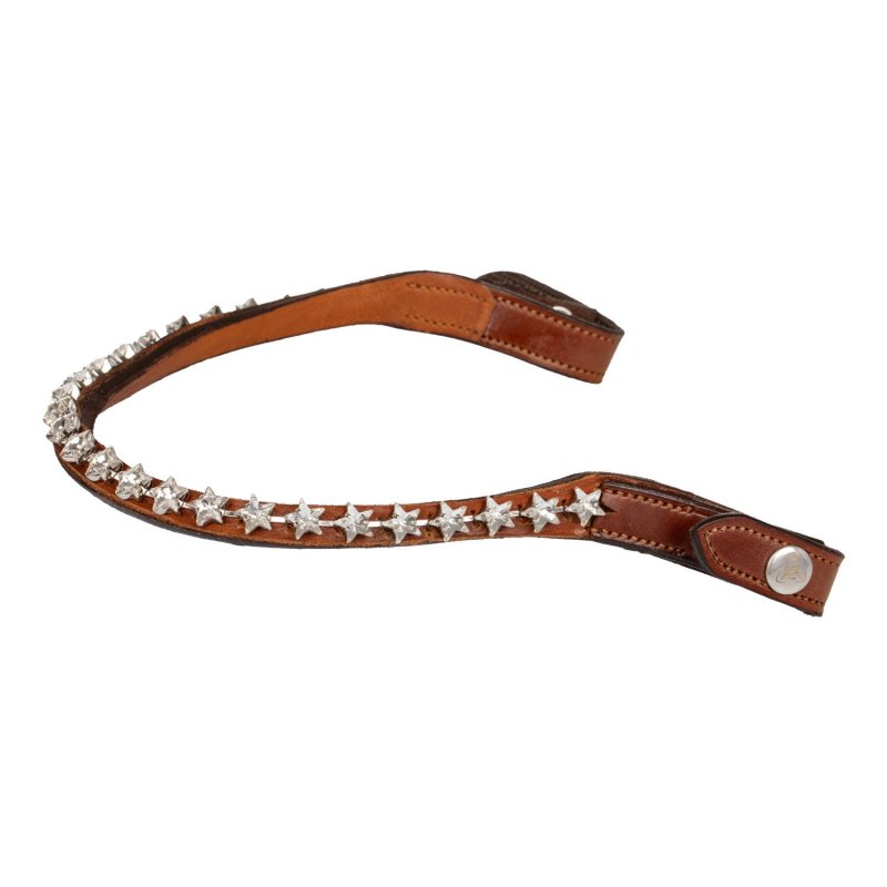 Acavallo Frontalino pelle vitello cristalli stellati - Cognac - colore cristalli Trasparente
