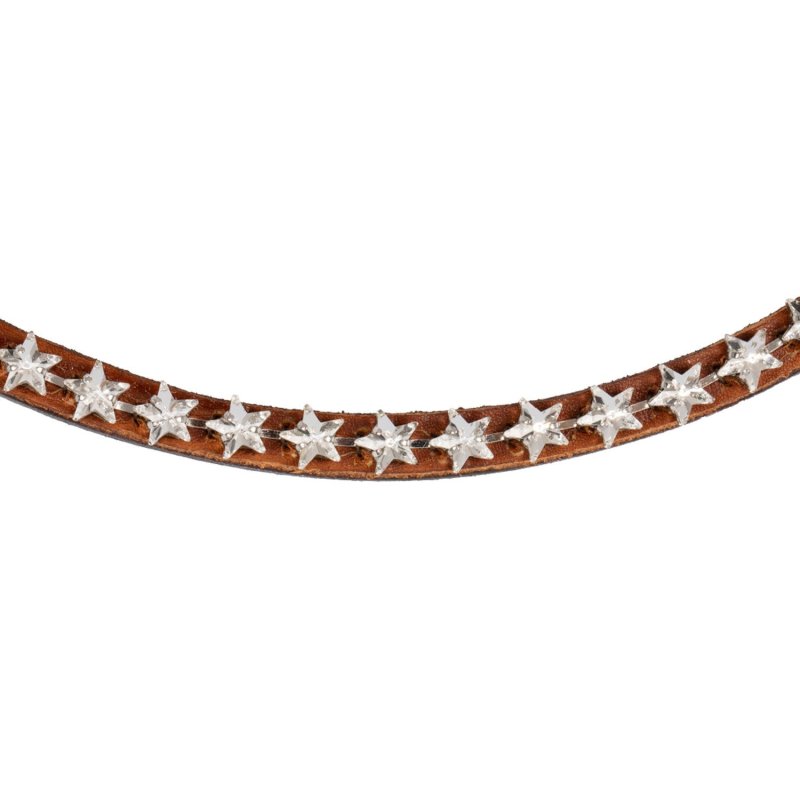 Acavallo Frontalino pelle vitello cristalli stellati - Cognac - colore cristalli Trasparente