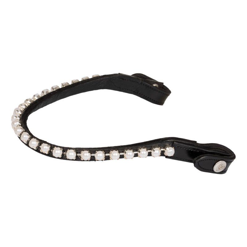 Acavallo Frontalino pelle vitello perle - Nero - colore cristalli Crystal White