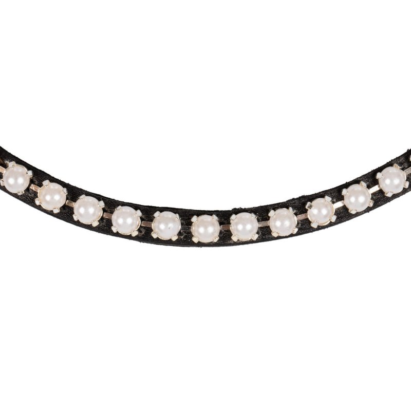 Acavallo Frontalino pelle vitello perle - Nero - colore cristalli Crystal White