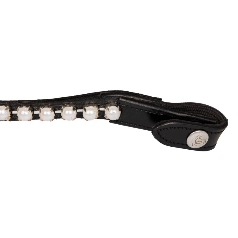 Acavallo Frontalino pelle vitello perle - Nero - colore cristalli Crystal White
