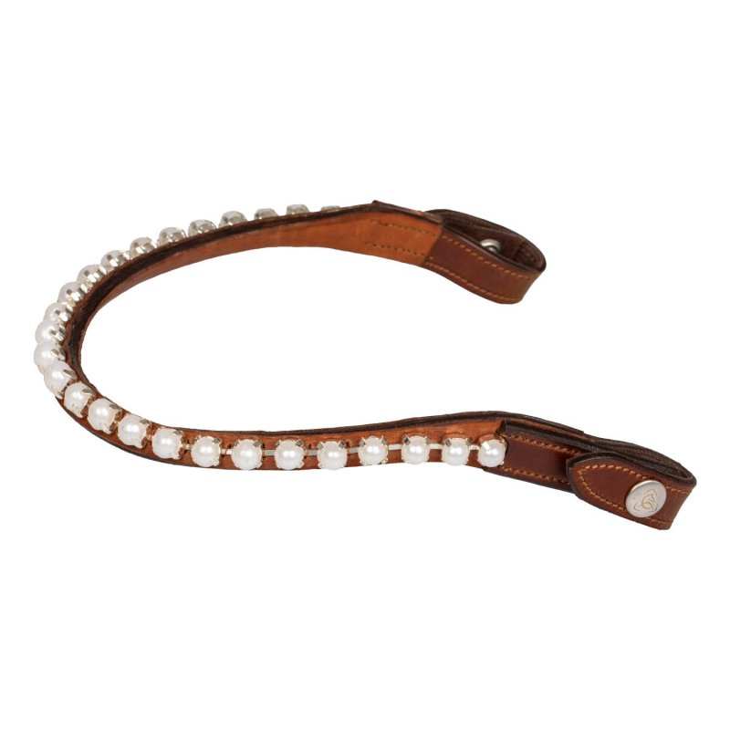 Acavallo Frontalino pelle vitello perle - Cognac - colore cristalli Crystal White