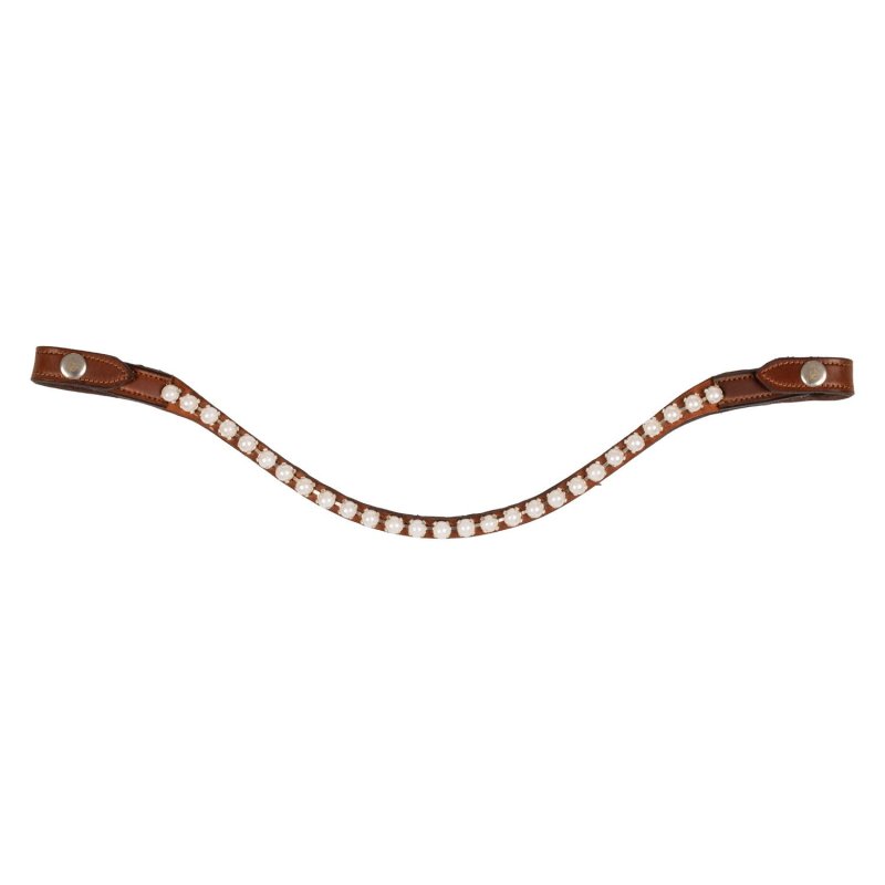 Acavallo Frontalino pelle vitello perle - Cognac - colore cristalli Crystal White