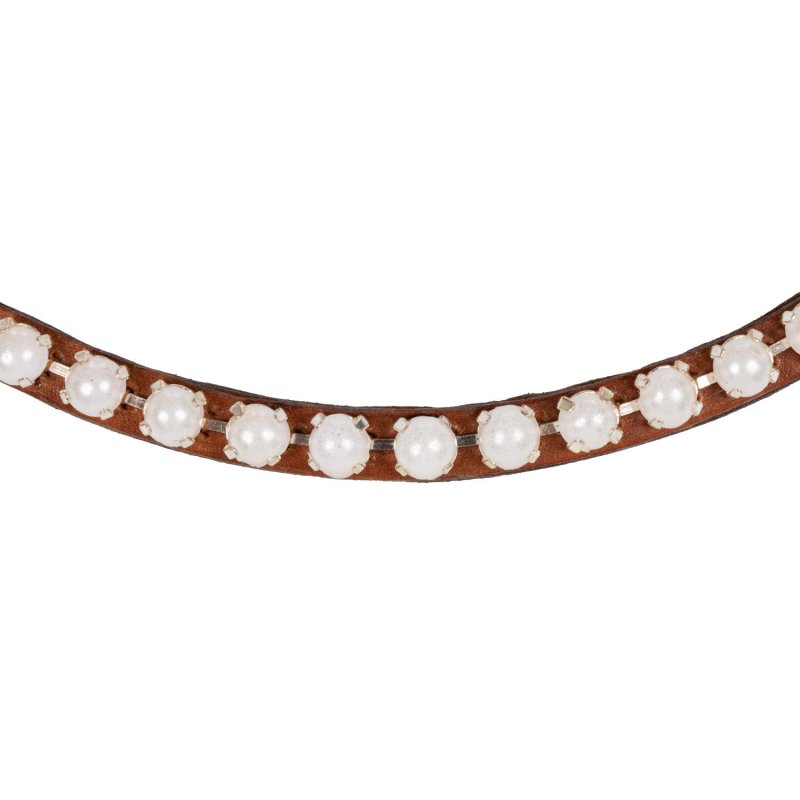 Acavallo Frontalino pelle vitello perle - Cognac - colore cristalli Crystal White