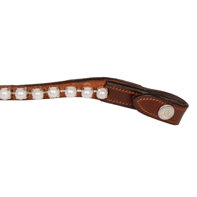 Acavallo Frontalino pelle vitello perle - Cognac - colore cristalli Crystal White
