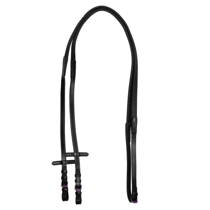 Equestro Redini in cuoio e gomma con fibbie viola Nero